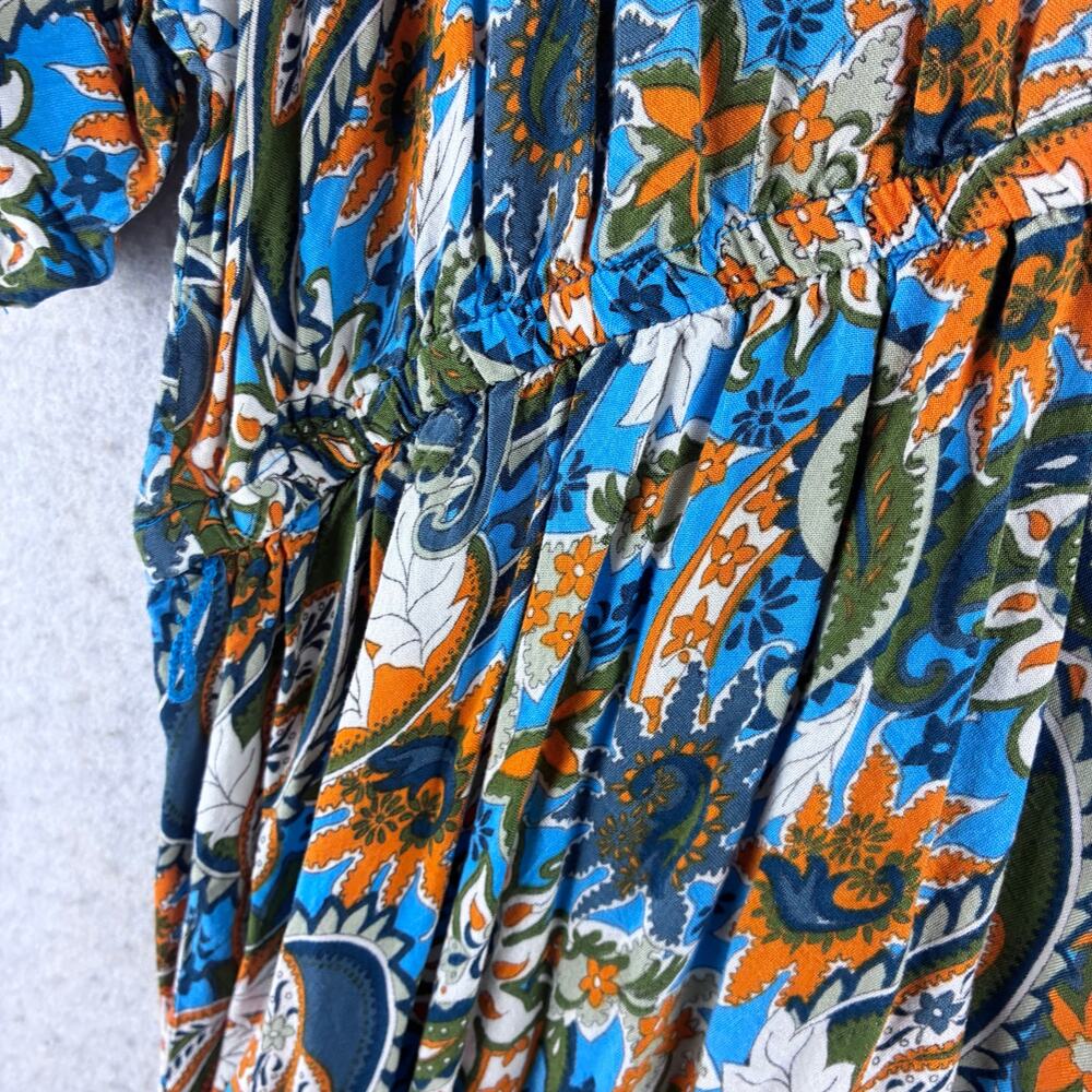 Harlow & Rose Paisley Floral Maxi Dress Womens XL Blue Fit Flare Peasant Cottage - Picture 6 of 12
